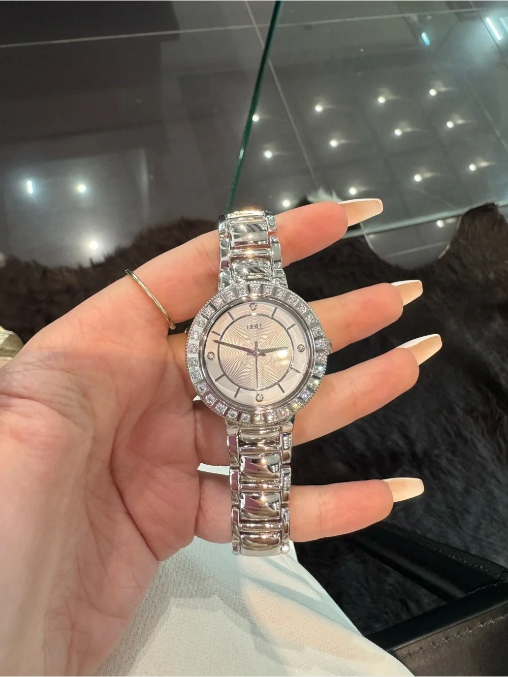 New DMQ Women's Crystal-Accented Stainless Steel Bracelet Watch